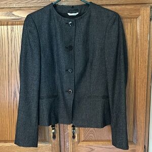 MaxMara Wool Blend Silk Blend Lined Blazer/Jacket Tweed Collarless